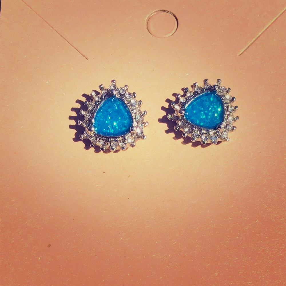 Blue stud silver earrings